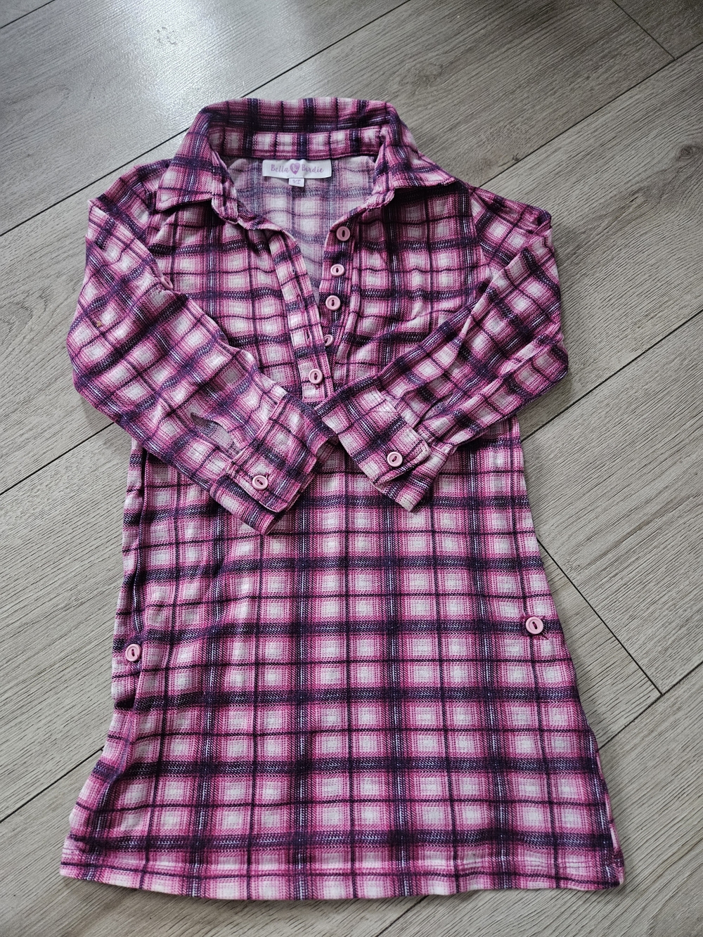 Bella & Birdie Girls Pink Purple Plaid Flannel Shirt Dress Size 7-8 👗✨